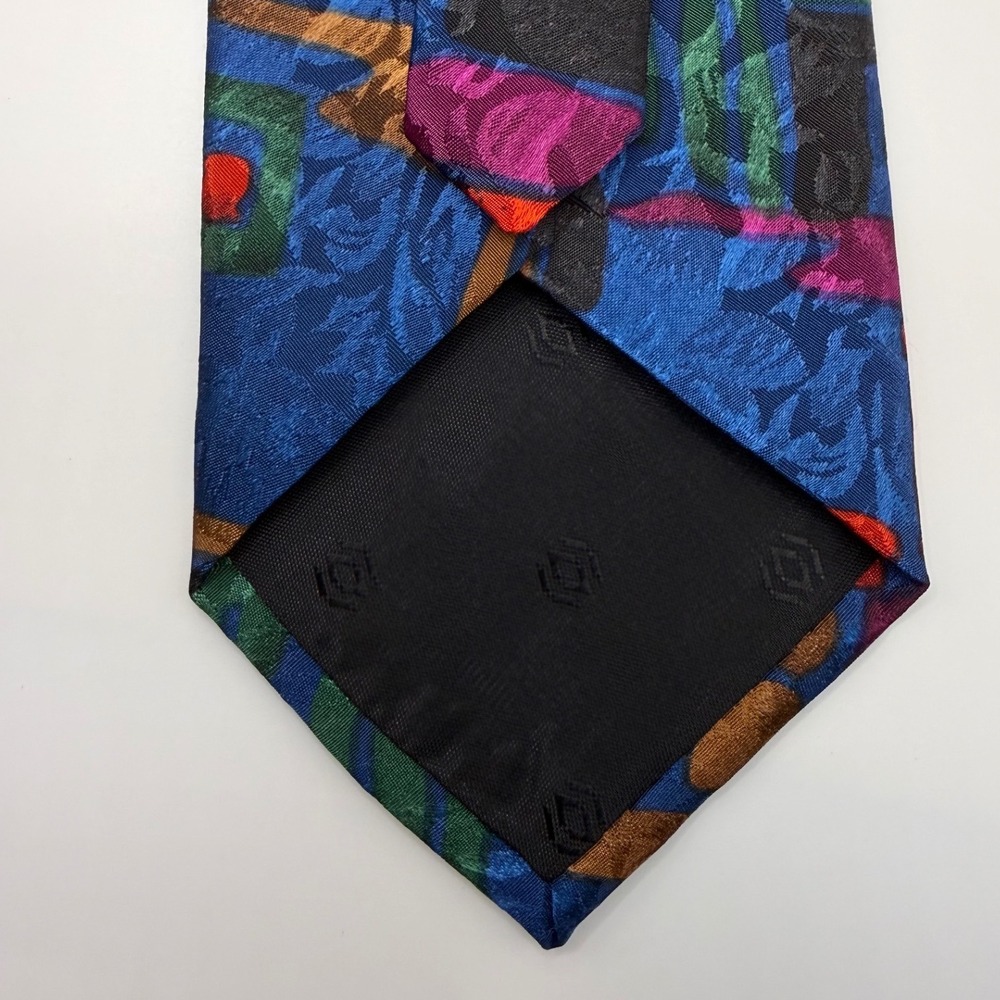 Alberto Zerra Necktie OS Blue Abstract Geometric 90s Retro Silk Tie Jacquard - Picture 6 of 7